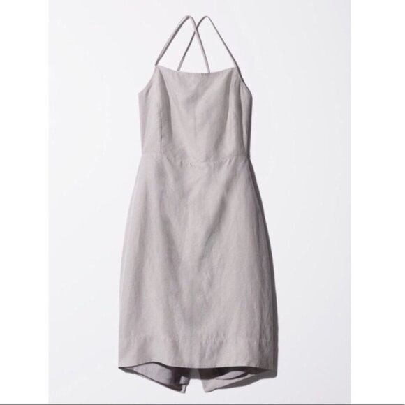 Aritzia Wilfred Aveline Square Neck Linen Dress NWT Ashen Grey Size 8 - Picture 1 of 7